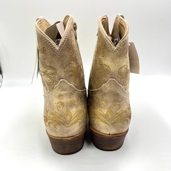 Roper Size 10 Short Stuff Tan Light Brown Faux Vegan Leather Western Ankle Boots - Picture 7 of 15